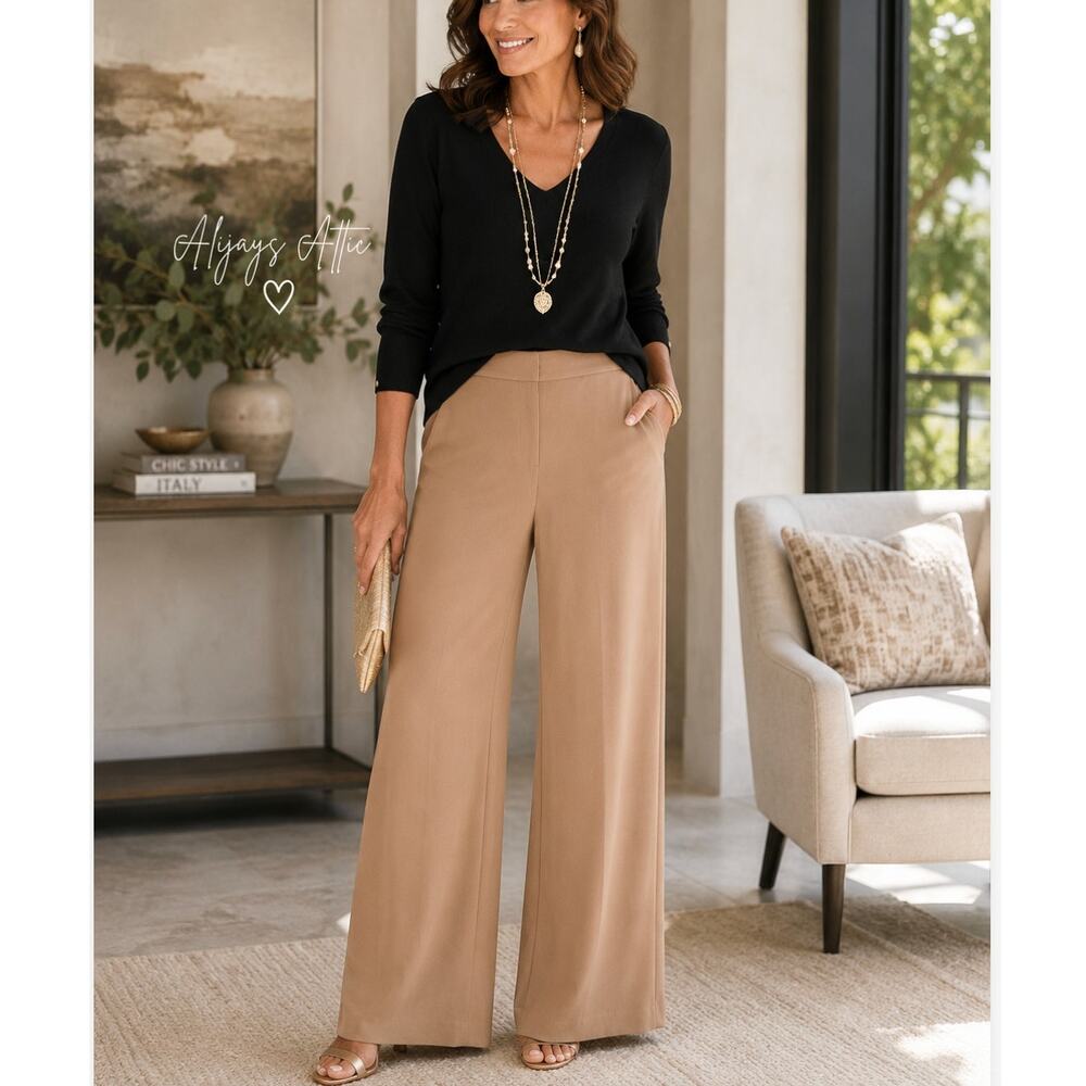 Chico's Black Label Wide Leg Pants XS Camel Pull On Career Quiet Luxury NWT